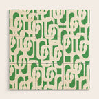 Mid Century Modern Loop Pattern Green and White Modernist Wood Wall Art Gallery Image 1