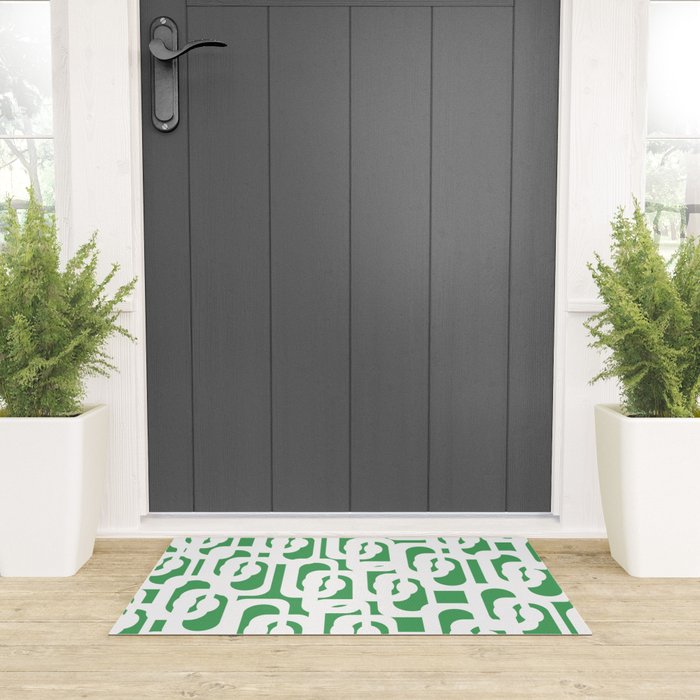 Mid Century Modern Loop Pattern Green and White Modernist Welcome Mat Gallery Image 3