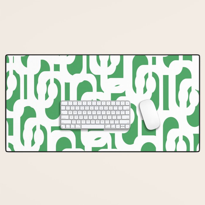 Mid Century Modern Loop Pattern Green and White Modernist Desk Mat Gallery Image 1