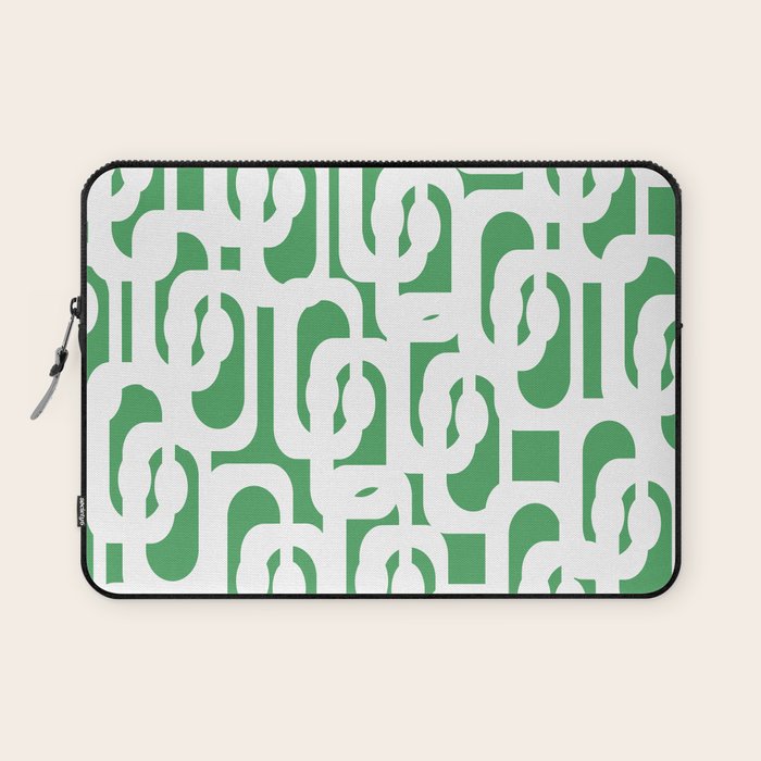 Mid Century Modern Loop Pattern Green and White Modernist Laptop Sleeve Gallery Image 1