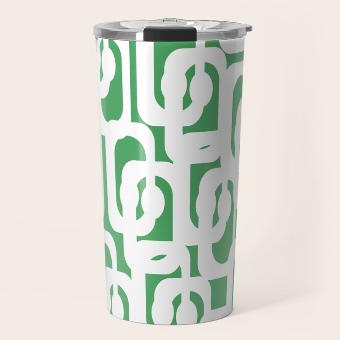 Mid Century Modern Loop Pattern Green and White Modernist Travel Mug Gallery Image 1