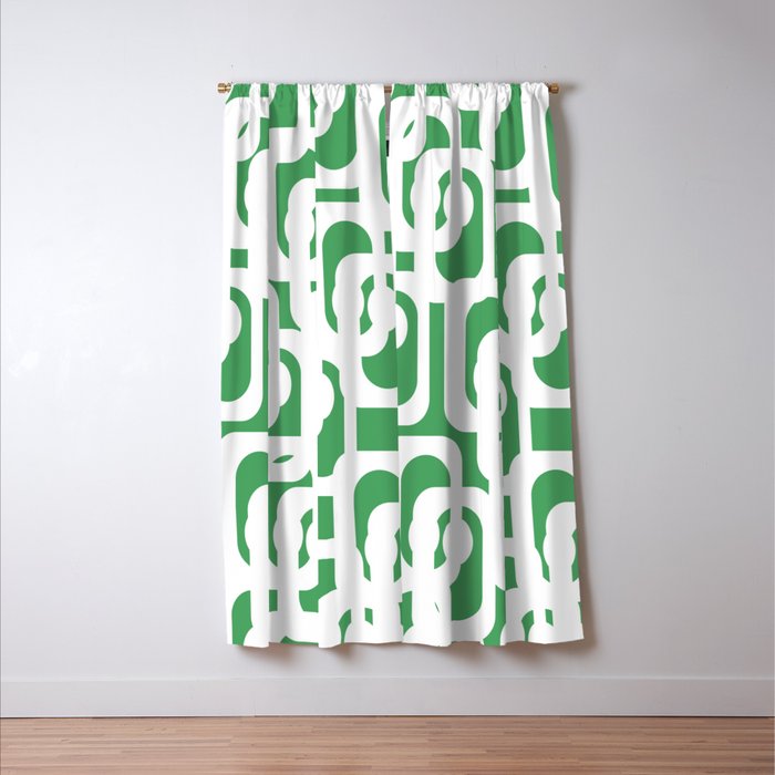 Mid Century Modern Loop Pattern Green and White Modernist Window Curtain Gallery Image 3
