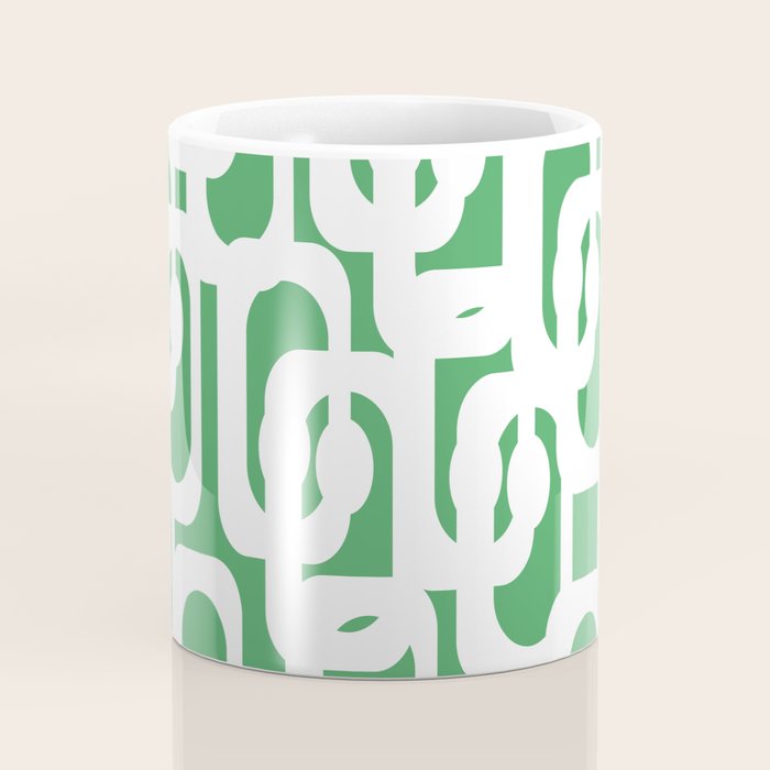 Mid Century Modern Loop Pattern Green and White Modernist Coffee Mug Gallery Image 4