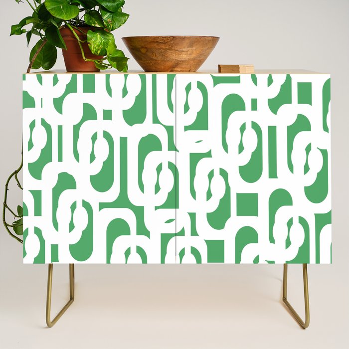 Mid Century Modern Loop Pattern Green and White Modernist Credenza Gallery Image 1