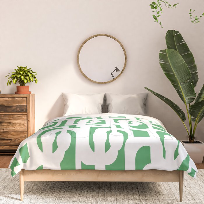 Mid Century Modern Loop Pattern Green and White Modernist Comforter Gallery Image 3