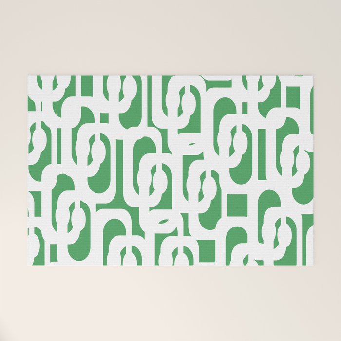 Mid Century Modern Loop Pattern Green and White Modernist Welcome Mat Gallery Image 1