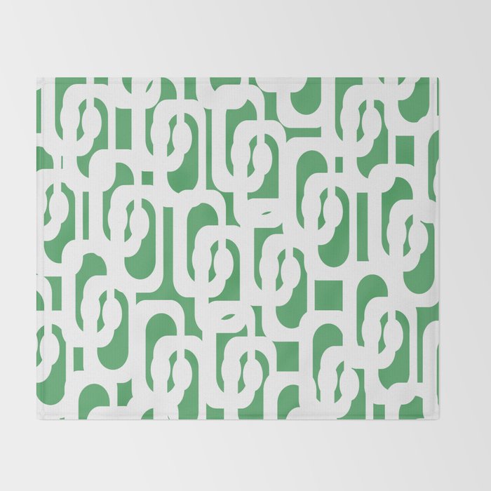 Mid Century Modern Loop Pattern Green and White Modernist Throw Blanket Gallery Image 2