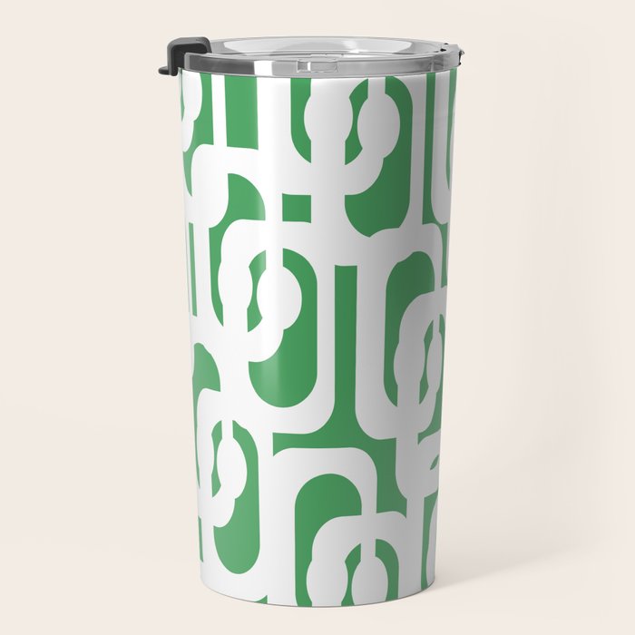 Mid Century Modern Loop Pattern Green and White Modernist Travel Mug Gallery Image 3