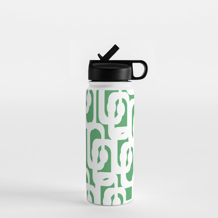 Mid Century Modern Loop Pattern Green and White Modernist Water Bottle Gallery Image 1
