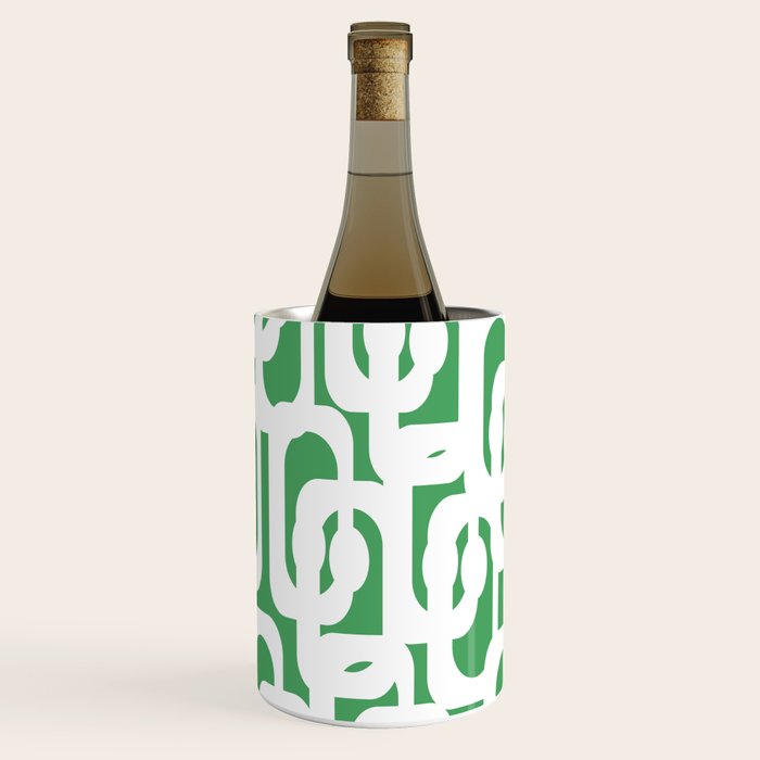 Mid Century Modern Loop Pattern Green and White Modernist Wine Chiller Gallery Image 1