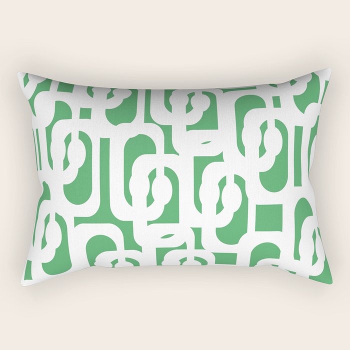 Mid Century Modern Loop Pattern Green and White Modernist Rectangular Pillow Gallery Image 1