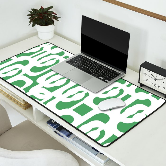 Mid Century Modern Loop Pattern Green and White Modernist Desk Mat Gallery Image 2