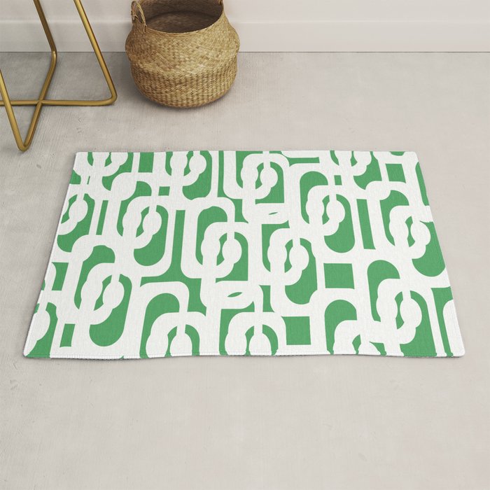 Mid Century Modern Loop Pattern Green and White Modernist Rug Gallery Image 1