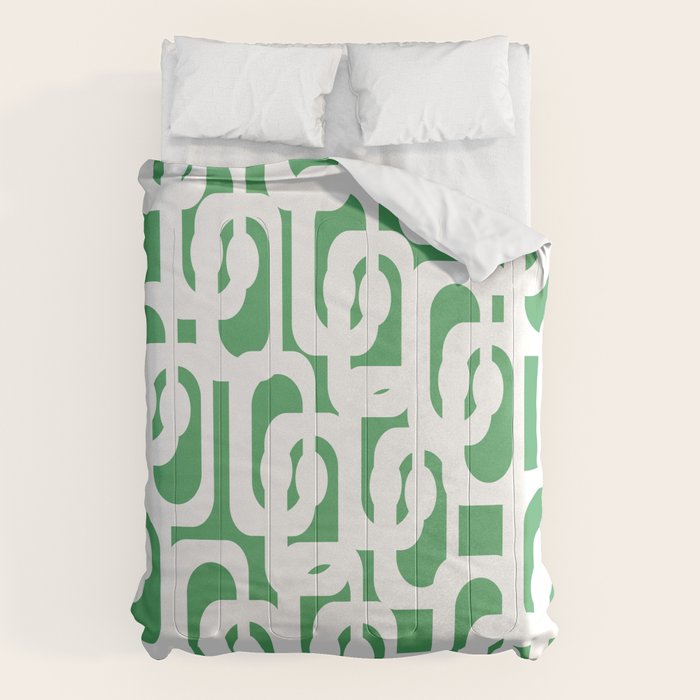 Mid Century Modern Loop Pattern Green and White Modernist Comforter Gallery Image 6