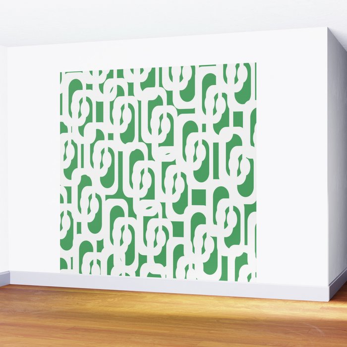 Mid Century Modern Loop Pattern Green and White Modernist Wall Mural Gallery Image 2