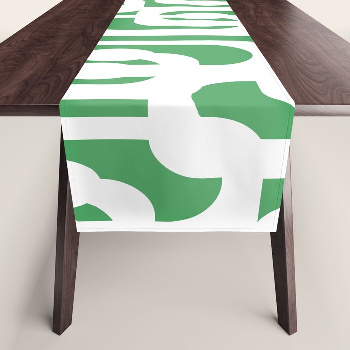 Mid Century Modern Loop Pattern Green and White Modernist Table Runner Gallery Image 1
