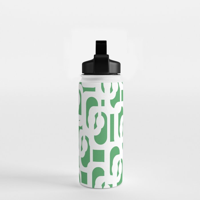Mid Century Modern Loop Pattern Green and White Modernist Water Bottle Gallery Image 2