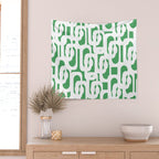 Mid Century Modern Loop Pattern Green and White Modernist Wall Tapestry Gallery Image 2