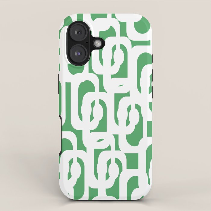 Mid Century Modern Loop Pattern Green and White Modernist iPhone Case Gallery Image 1
