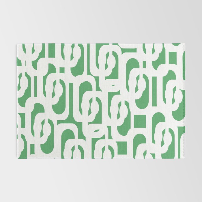 Mid Century Modern Loop Pattern Green and White Modernist Rug Gallery Image 2