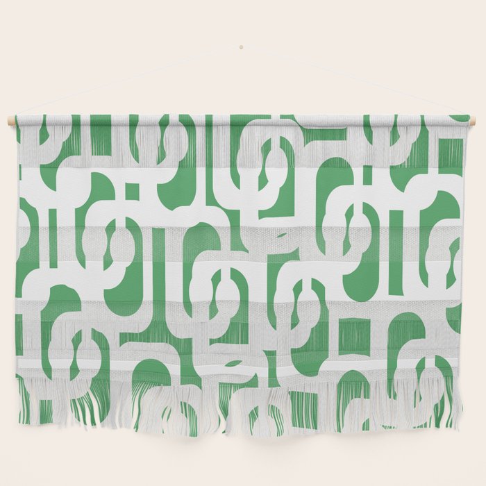 Mid Century Modern Loop Pattern Green and White Modernist Wall Hanging Gallery Image 1