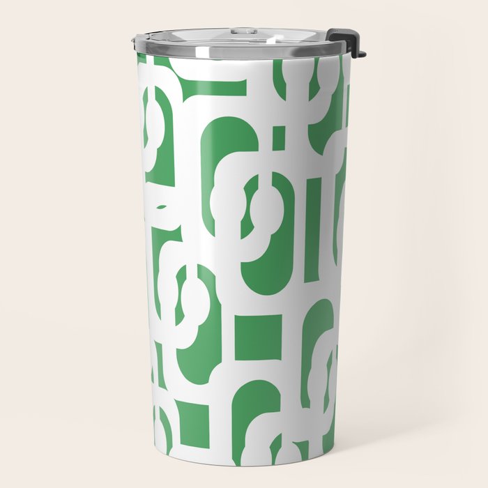 Mid Century Modern Loop Pattern Green and White Modernist Travel Mug Gallery Image 2