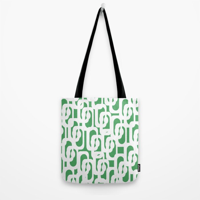 Mid Century Modern Loop Pattern Green and White Modernist Tote Bag Gallery Image 2