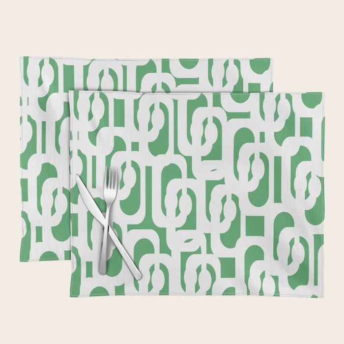 Mid Century Modern Loop Pattern Green and White Modernist Placemat Gallery Image 1
