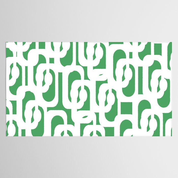 Mid Century Modern Loop Pattern Green and White Modernist Tablecloth Gallery Image 2