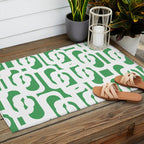 Mid Century Modern Loop Pattern Green and White Modernist Outdoor Rug Gallery Image 2