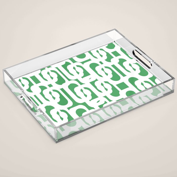 Mid Century Modern Loop Pattern Green and White Modernist Acrylic Tray Gallery Image 1