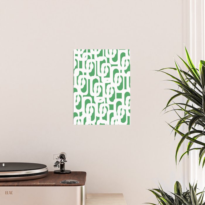 Mid Century Modern Loop Pattern Green and White Modernist Poster Gallery Image 2