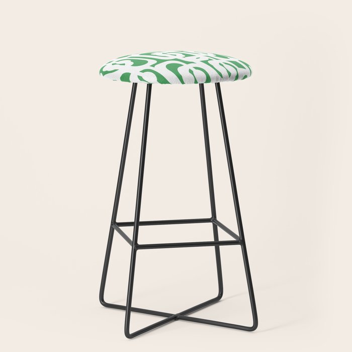 Mid Century Modern Loop Pattern Green and White Modernist Stool Gallery Image 1