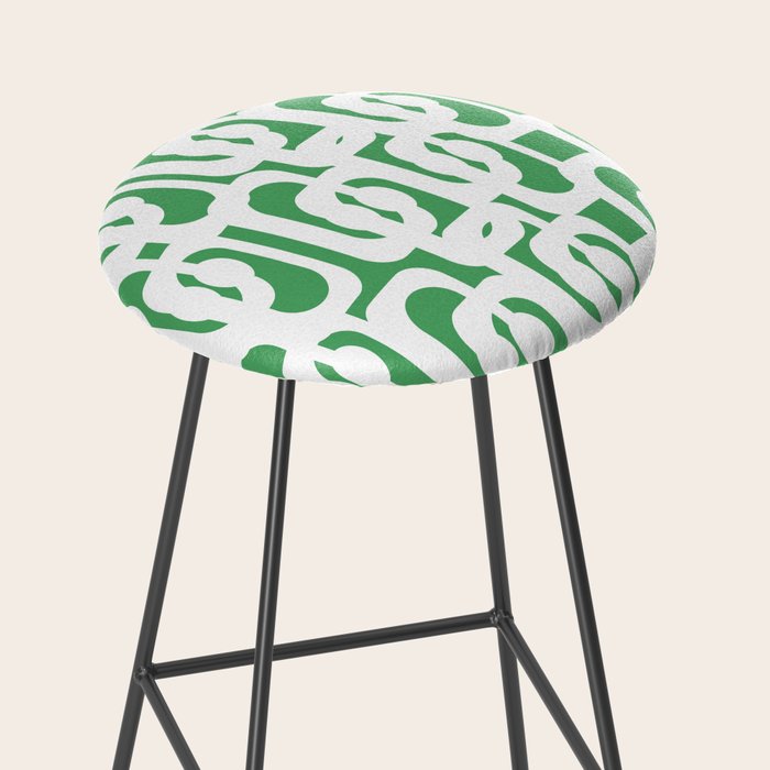 Mid Century Modern Loop Pattern Green and White Modernist Stool Gallery Image 2