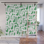 Mid Century Modern Loop Pattern Green and White Modernist Wall Mural Gallery Image 1