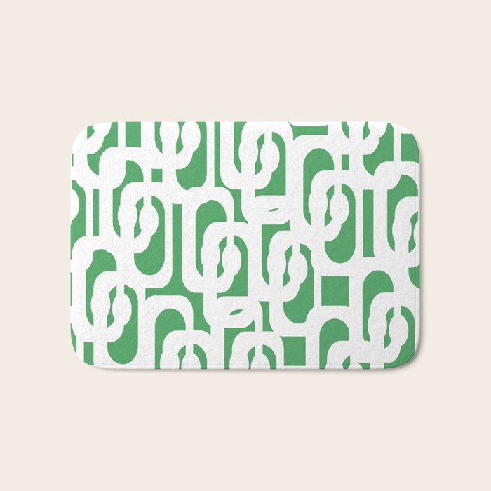 Mid Century Modern Loop Pattern Green and White Modernist Bath Mat Gallery Image 1