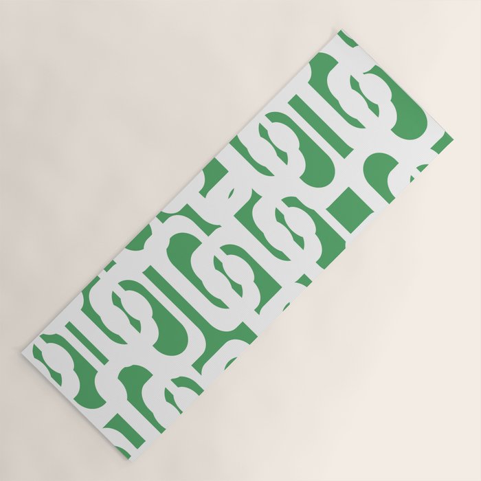Mid Century Modern Loop Pattern Green and White Modernist Yoga Mat Gallery Image 1