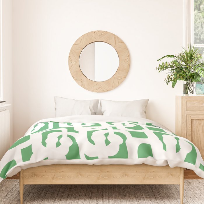 Mid Century Modern Loop Pattern Green and White Modernist Duvet Cover Gallery Image 3