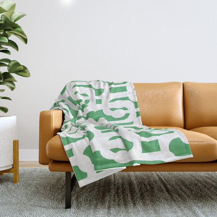 Mid Century Modern Loop Pattern Green and White Modernist Throw Blanket Gallery Image 1