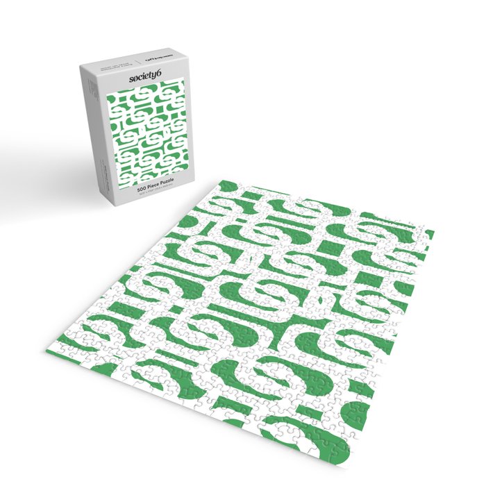 Mid Century Modern Loop Pattern Green and White Modernist Jigsaw Puzzle Gallery Image 2