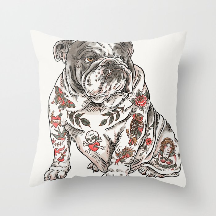 Chubbs the Bulldog Throw Pillow Gallery Image 1