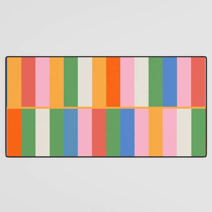 Long Blocks Colorful Retro Modern Geometric Checked Pattern 2 Pink Blue Orange Green Desk Mat Gallery Image 3