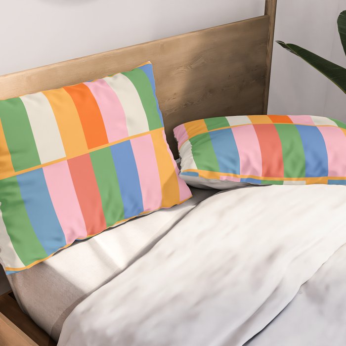 Long Blocks Colorful Retro Modern Geometric Checked Pattern 2 Pink Blue Orange Green Pillow Sham Gallery Image 2