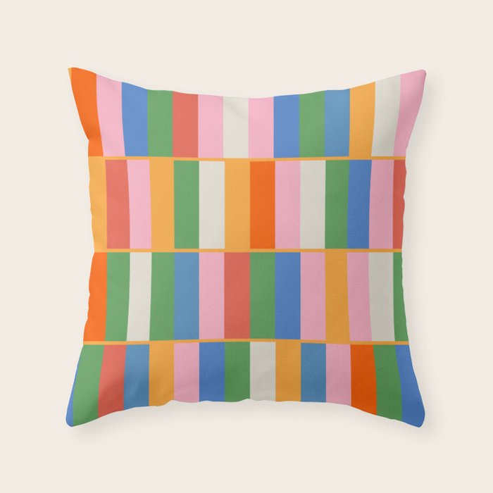 Long Blocks Colorful Retro Modern Geometric Checked Pattern 2 Pink Blue Orange Green Throw Pillow Gallery Image 6