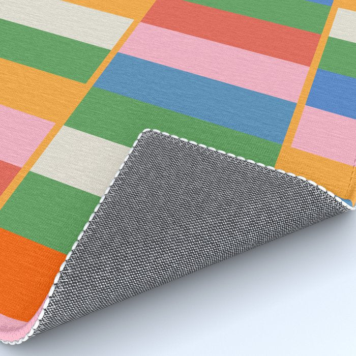 Long Blocks Colorful Retro Modern Geometric Checked Pattern 2 Pink Blue Orange Green Rug Gallery Image 4