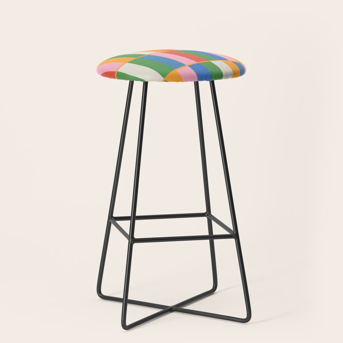 Long Blocks Colorful Retro Modern Geometric Checked Pattern 2 Pink Blue Orange Green Stool Gallery Image 1