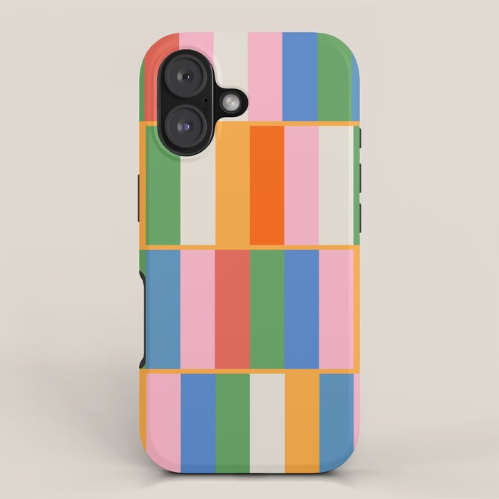 Long Blocks Colorful Retro Modern Geometric Checked Pattern 2 Pink Blue Orange Green iPhone Case Gallery Image 1