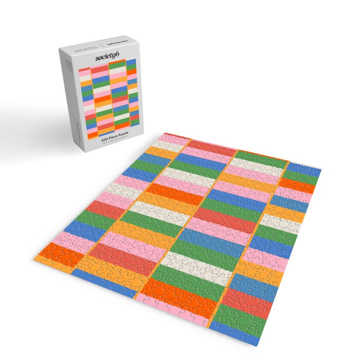 Long Blocks Colorful Retro Modern Geometric Checked Pattern 2 Pink Blue Orange Green Jigsaw Puzzle Gallery Image 2
