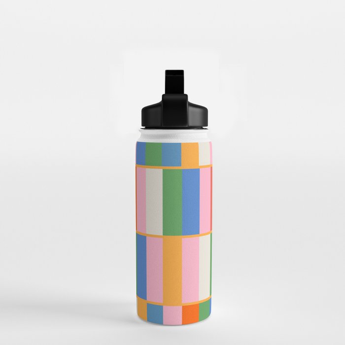 Long Blocks Colorful Retro Modern Geometric Checked Pattern 2 Pink Blue Orange Green Water Bottle Gallery Image 2