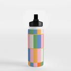 Long Blocks Colorful Retro Modern Geometric Checked Pattern 2 Pink Blue Orange Green Water Bottle Gallery Image 2